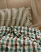 25% OFF ผ้าCotton ลายเส้น สีเขียว น้ำตาล (ตัด1 เมตร 100x110cm)